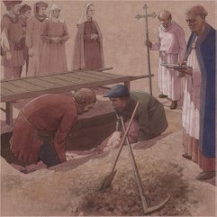 Begravelse ca. 1450 – Bestattung um 1450 – Burial-scene, about 1450
