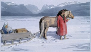 Slæde i Sameland, vikingetid – Schlitten im Sameland, Wikinger Zeit – With sledge in Sameland, Viking Age